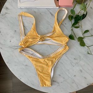 NWOT yellow check bikini